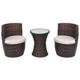 NNEVL 3 Piece Bistro Set with Cushions Poly Rattan Brown
