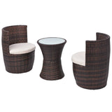 NNEVL 3 Piece Bistro Set with Cushions Poly Rattan Brown