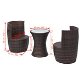 NNEVL 3 Piece Bistro Set with Cushions Poly Rattan Brown