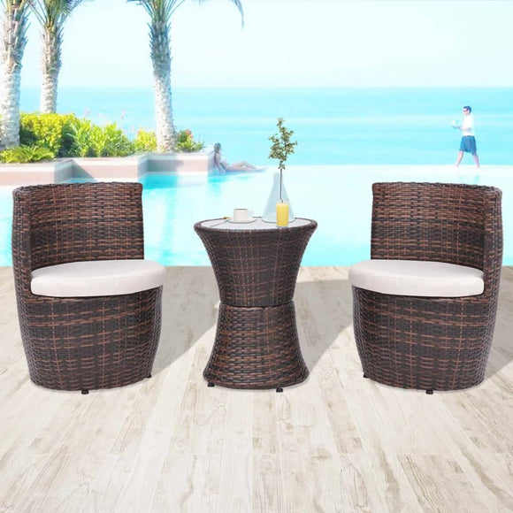 NNEVL 3 Piece Bistro Set with Cushions Poly Rattan Brown