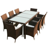 NNEVL 9 Piece Outdoor Dining Set with Cushions Poly Rattan Brown