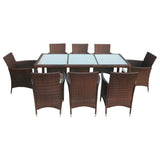 NNEVL 9 Piece Outdoor Dining Set with Cushions Poly Rattan Brown