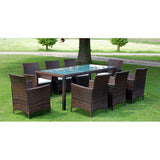 NNEVL 9 Piece Outdoor Dining Set with Cushions Poly Rattan Brown