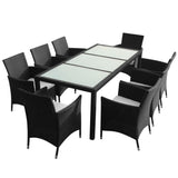NNEVL 9 Piece Outdoor Dining Set with Cushions Poly Rattan Black