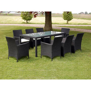 NNEVL 9 Piece Outdoor Dining Set with Cushions Poly Rattan Black