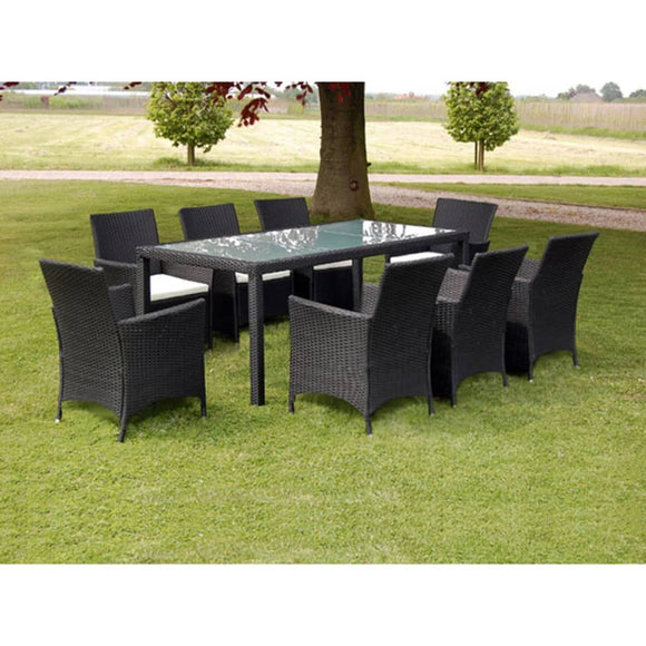 NNEVL 9 Piece Outdoor Dining Set with Cushions Poly Rattan Black
