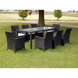 NNEVL 9 Piece Outdoor Dining Set with Cushions Poly Rattan Black