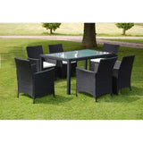 NNEVL 7 Piece Outdoor Dining Set with Cushions Poly Rattan Black