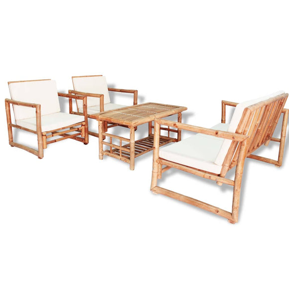 NNEVL 4 Piece Garden Lounge Set with Cushions Bamboo