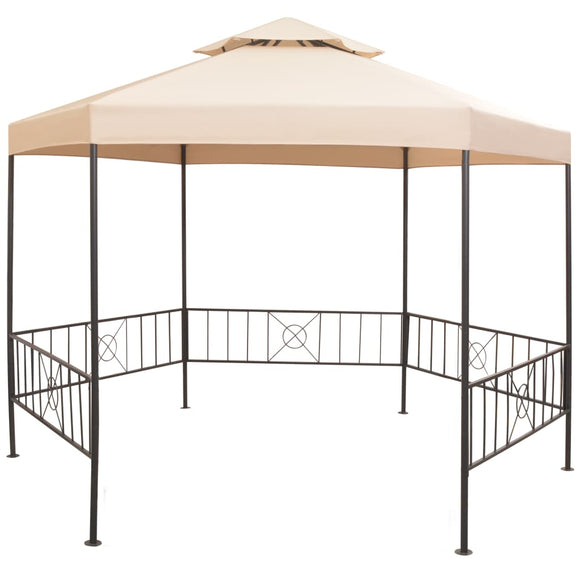 NNEVL Garden Marquee Gazebo Pavilion Tent Hexagonal Beige 323x265 cm