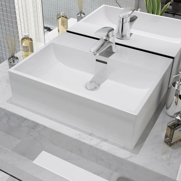 NNEVL Basin with Faucet Hole Ceramic White 51.5x38.5x15 cm