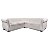 NNEVL Chesterfield Corner Sofa 5-Seater Artificial Leather White
