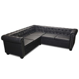 NNEVL Chesterfield Corner Sofa 5-Seater Artificial Leather Black