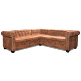 NNEVL Chesterfield Corner Sofa 5-Seater Artificial Leather Brown