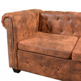 NNEVL Chesterfield Corner Sofa 5-Seater Artificial Leather Brown