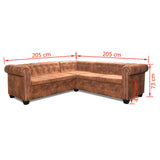 NNEVL Chesterfield Corner Sofa 5-Seater Artificial Leather Brown