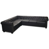 NNEVL Chesterfield Corner Sofa 6-Seater Artificial Leather Black