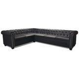 NNEVL Chesterfield Corner Sofa 6-Seater Artificial Leather Black