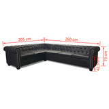 NNEVL Chesterfield Corner Sofa 6-Seater Artificial Leather Black