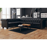 NNEVL Chesterfield Corner Sofa 6-Seater Artificial Leather Black
