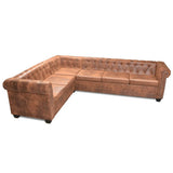 NNEVL Chesterfield Corner Sofa 6-Seater Artificial Leather Brown