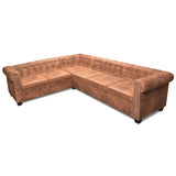 NNEVL Chesterfield Corner Sofa 6-Seater Artificial Leather Brown