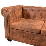 NNEVL Chesterfield Corner Sofa 6-Seater Artificial Leather Brown