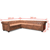 NNEVL Chesterfield Corner Sofa 6-Seater Artificial Leather Brown