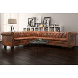 NNEVL Chesterfield Corner Sofa 6-Seater Artificial Leather Brown