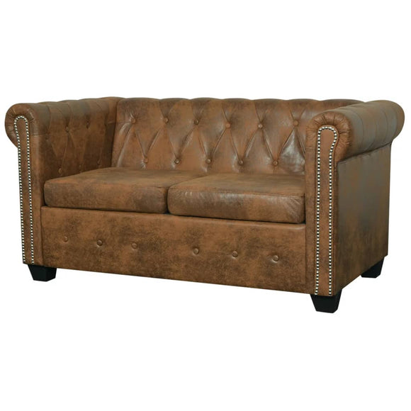 NNEVL Chesterfield Sofa 2-Seater Artificial Leather Brown