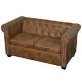 NNEVL Chesterfield Sofa 2-Seater Artificial Leather Brown