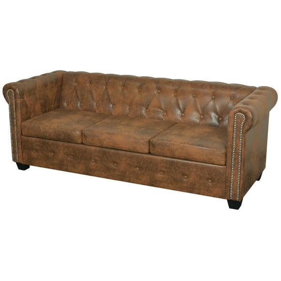 NNEVL Chesterfield Sofa 3-Seater Artificial Leather Brown