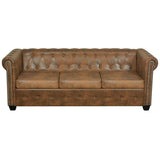 NNEVL Chesterfield Sofa 3-Seater Artificial Leather Brown