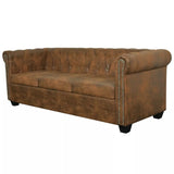 NNEVL Chesterfield Sofa 3-Seater Artificial Leather Brown