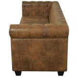NNEVL Chesterfield Sofa 3-Seater Artificial Leather Brown