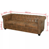 NNEVL Chesterfield Sofa 3-Seater Artificial Leather Brown