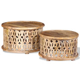 NNEVL Two Piece Coffee Table Set Solid Mango Wood
