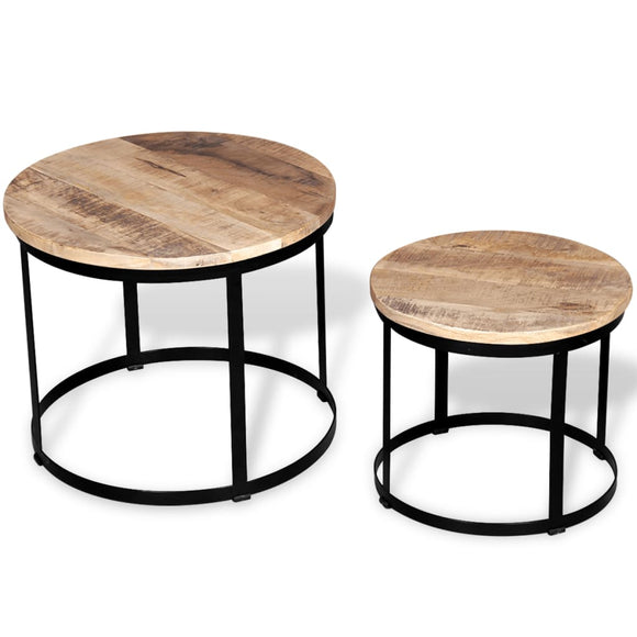 NNEVL Coffee Table Set 2 Pieces Rough Mango Wood Round 40/50 cm