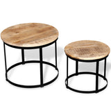 NNEVL Coffee Table Set 2 Pieces Rough Mango Wood Round 40/50 cm