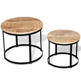 NNEVL Coffee Table Set 2 Pieces Rough Mango Wood Round 40/50 cm