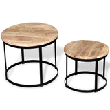 NNEVL Coffee Table Set 2 Pieces Rough Mango Wood Round 40/50 cm