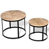 NNEVL Coffee Table Set 2 Pieces Rough Mango Wood Round 40/50 cm
