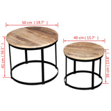 NNEVL Coffee Table Set 2 Pieces Rough Mango Wood Round 40/50 cm