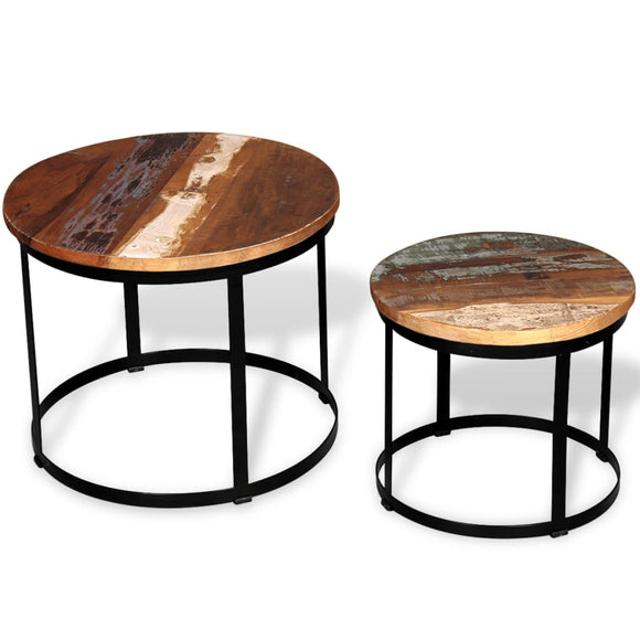 NNEVL Coffee Table Set 2 Pieces Solid Reclaimed Wood Round 40/50cm