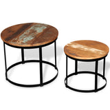 NNEVL Coffee Table Set 2 Pieces Solid Reclaimed Wood Round 40/50cm