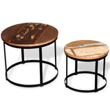NNEVL Coffee Table Set 2 Pieces Solid Reclaimed Wood Round 40/50cm