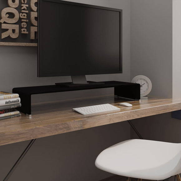 NNEVL TV Stand/Monitor Riser Glass Black 90x30x13 cm