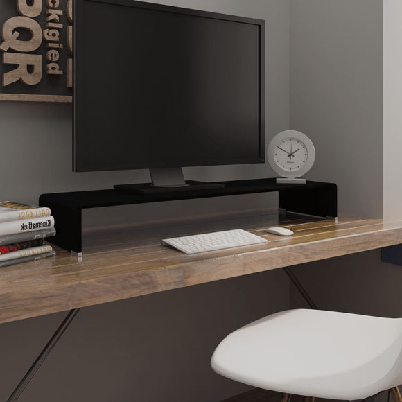 NNEVL TV Stand/Monitor Riser Glass Black 100x30x13 cm