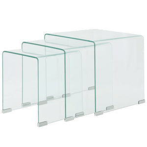 NNEVL Three Piece Nesting Table Set Tempered Glass Clear