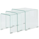 NNEVL Three Piece Nesting Table Set Tempered Glass Clear